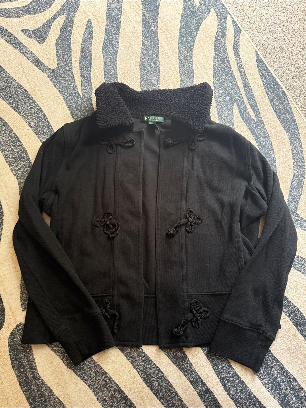 Lauren Ralph Lauren Black Cotton Toggle Cardigan Jacket Size L